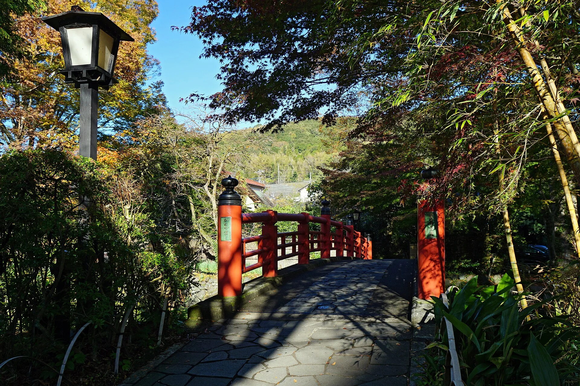 修善寺温泉・川沿いの橋と木々