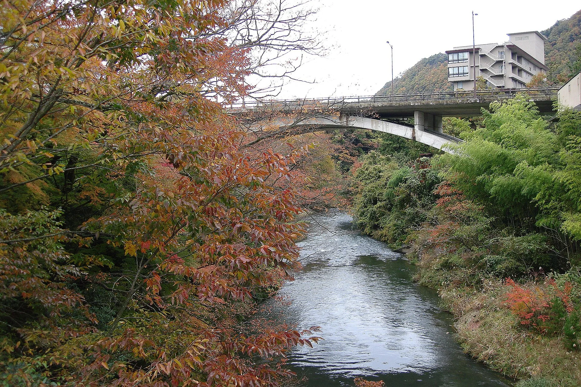 山中温泉・川を挟んだ渓谷の風景