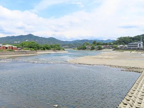 滋賀県大津市・瀬田川洗堰から望む瀬田川下流