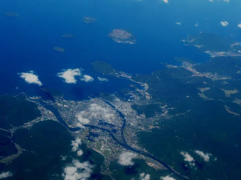 山口県萩市・市街地と日本海の眺め