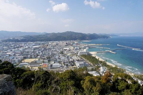 洲本城から望む洲本の街と海（兵庫県洲本市）