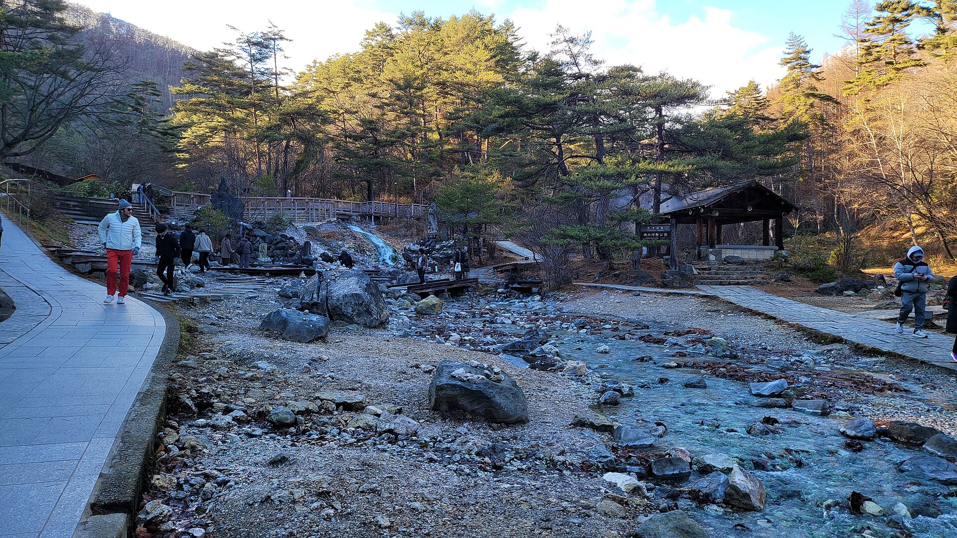 木々と温泉の流れが広がる西の河原公園